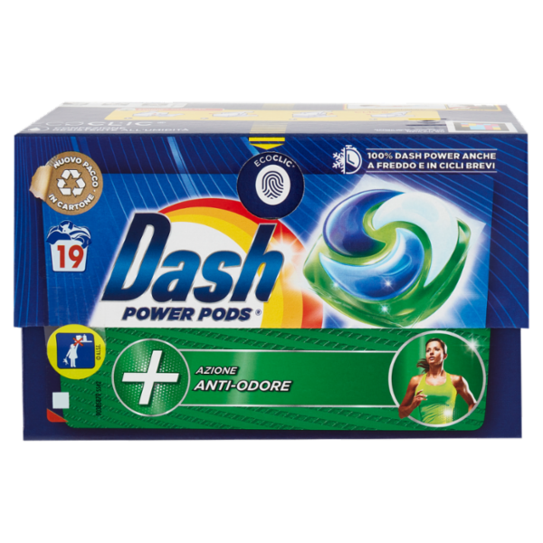 Dash Power Pods Detersivo Lavatrice In Capsule, Azione Anti-Odore, 19 Lavaggi 448,4 g