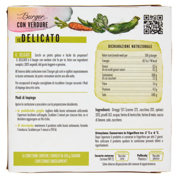 Cottin tavola 100% Vegetale Burger con Verdure il Delicato 2 x 100 g