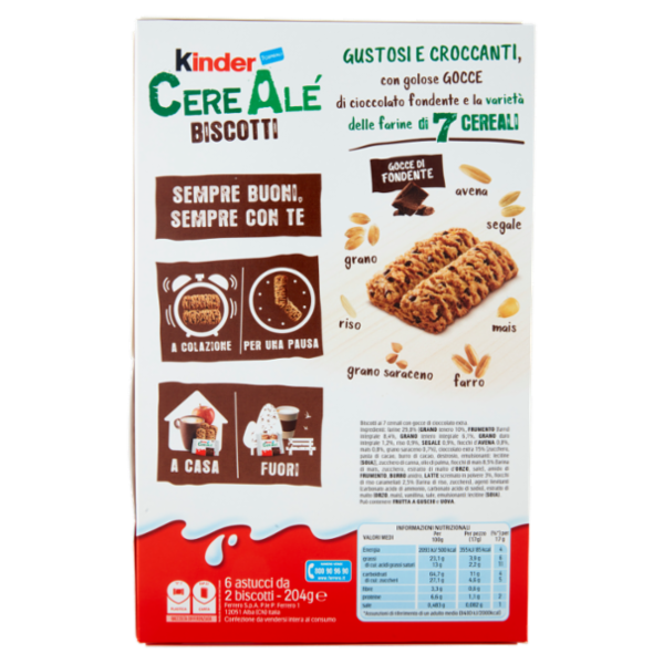 Kinder CereAlé Biscotti Gocce di Fondente 6 astucci da 2 biscotti 204 g