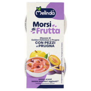 Melinda Morsi Di Frutta Mousse Di Golden Delicious e Prugna Con Pezzi Di Prugna 2 x 100 g