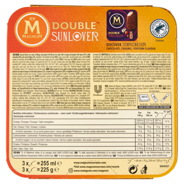 Magnum Double Sunlover White Chocolate, Mango, Coconut 3 x 75 g