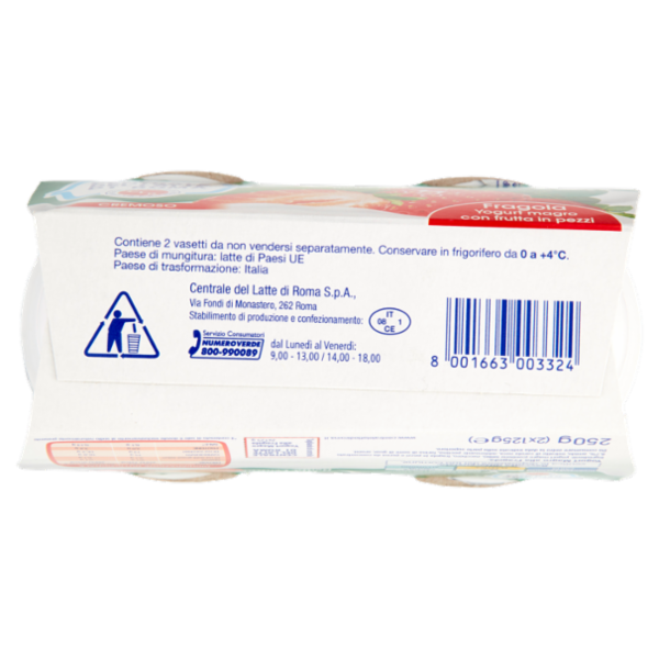 Centrale del Latte di Roma Zero Grassi Fragola Yogurt magro con frutta in pezzi 2 x 125 g