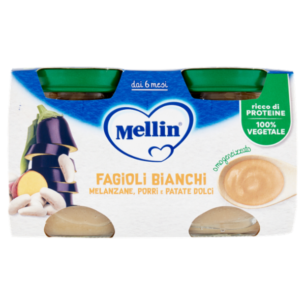 MELLIN Fagioli Bianchi, Melanzane, Porri e Patate Dolci omogeneizzato 2 x 130 g