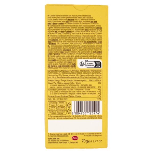 Zàini Zero Sugar Fondente Mandorla e Limone 70 g