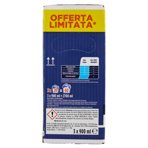Dash Power Detersivo Liquido Lavatrice, Azione Extra-Smacchiante, 3x20 Lavaggi=60 Lavaggi 3x900ml
