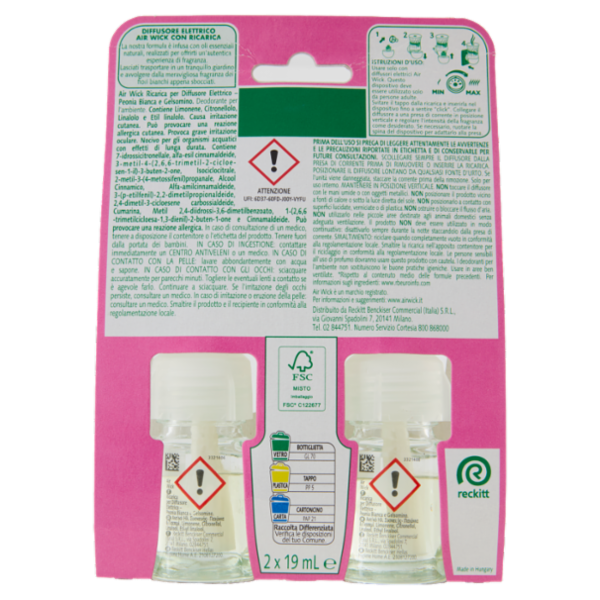 Air Wick Profumatore per Ambienti Peonia Bianca e Gelsomino Ricarica 2 x 19 mL