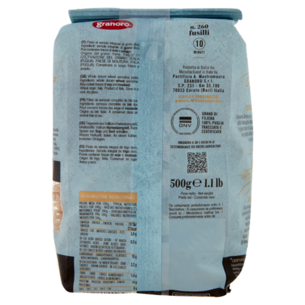 granoro Dedicato integrale n. 260 fusilli 500 g