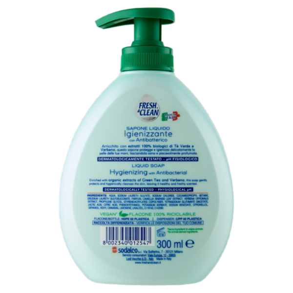 Fresh & Clean Sapone Liquido Igienizzante con Antibatterico Tè Verde e Verbena 300 ml