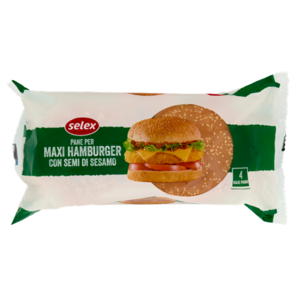 Selex Pane per Maxi Hamburger con Sesamo 4 pezzi 300 g