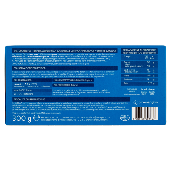 Selex Bastoncini di Merluzzo in Croccante Panatura Surgelati 12x25 g