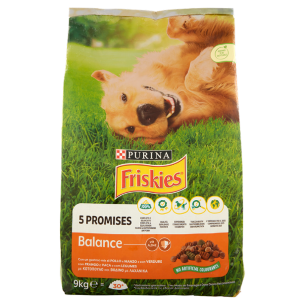 PURINA FRISKIES Cane Balance Con un gustoso mix di Pollo e Manzo con Verdure 9 kg