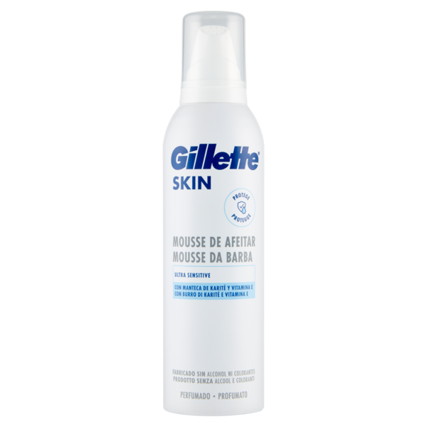 Gillette Mousse da Barba da Uomo Skin Ultra Sensitive con Burro di Karité e Vitamina E, 240 ml
