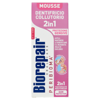 Biorepair Peribioma Mousse Dentifricio Collutorio 2in1 Protezione Gengive 75 Ml