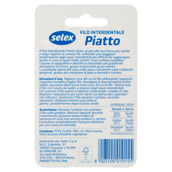 Selex Filo Interdentale Cerato Piatto Menta 30 m