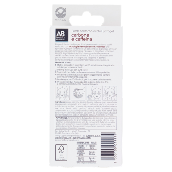 Armonia & Benessere Patch Contorno Occhi Hydrogel con Carbone e Caffeina 2 pezzi
