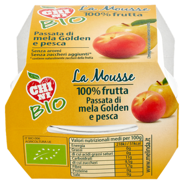 Chini Bio la Mousse 100% frutta Passata di mela Golden e pesca 2 x 100 g