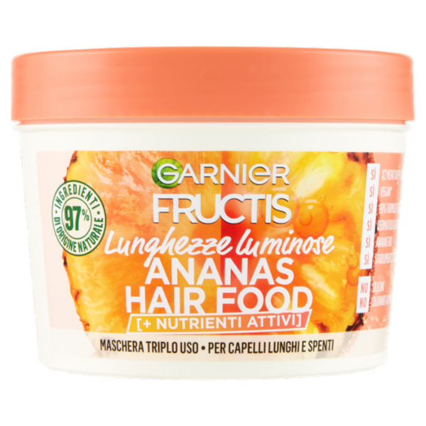 Garnier Fructis Hair Food Maschera Ananas Lunghezze Luminose, per capelli lunghi e spenti, 390 ml
