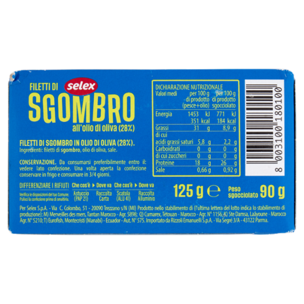 Selex Filetti di Sgombro all'Olio di Oliva 125 g