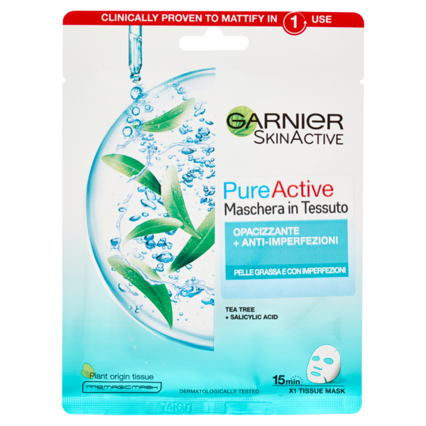 Garnier Pure Active, Maschera in Tessuto, Arricchita con Acido Salicilico