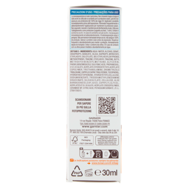 Garnier Ambre Solaire Super UV Siero Viso, SPF50+ 30 ml