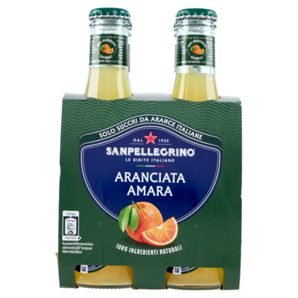 BIBITE SANPELLEGRINO, Bevande Gassate, Naturali, Aranciata Amara, Vetro 4x20cl