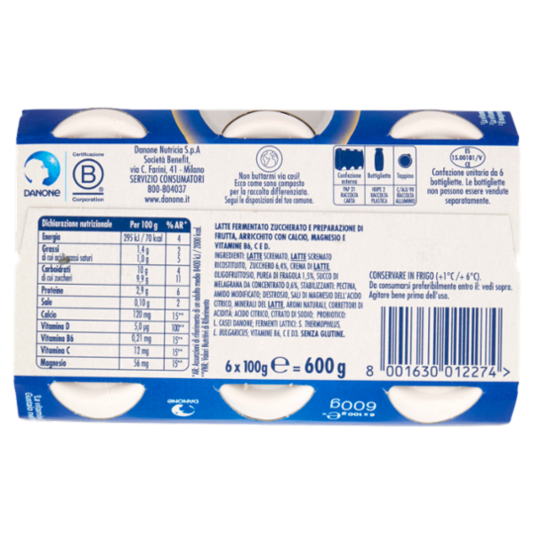 ACTIMEL Tripla Azione, Yogurt da Bere con Vit D e C e Magnesio, gusto Fragola&Melograno,6x100G