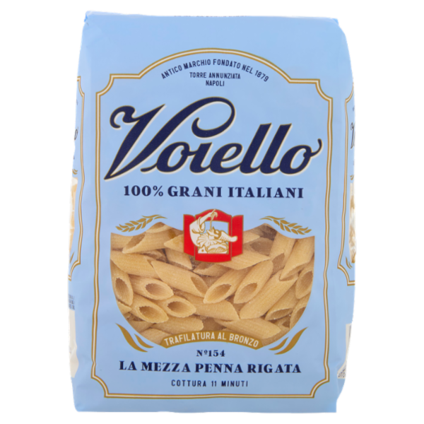 Voiello Pasta La Mezza Penna Rigata N°154 grani 100% italiani Trafilata bronzo 500g