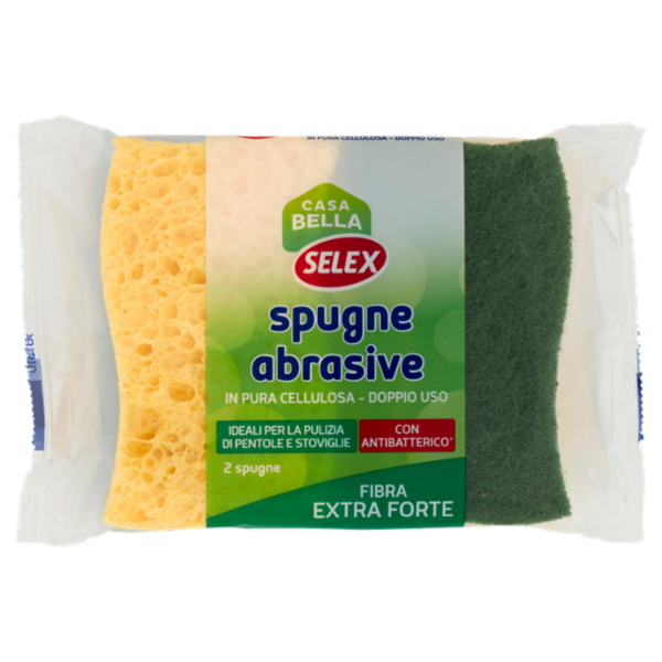 Selex Casa Bella Spugne Abrasive in Pura Cellulosa Doppio Uso con Antibatterico 2 pezzi