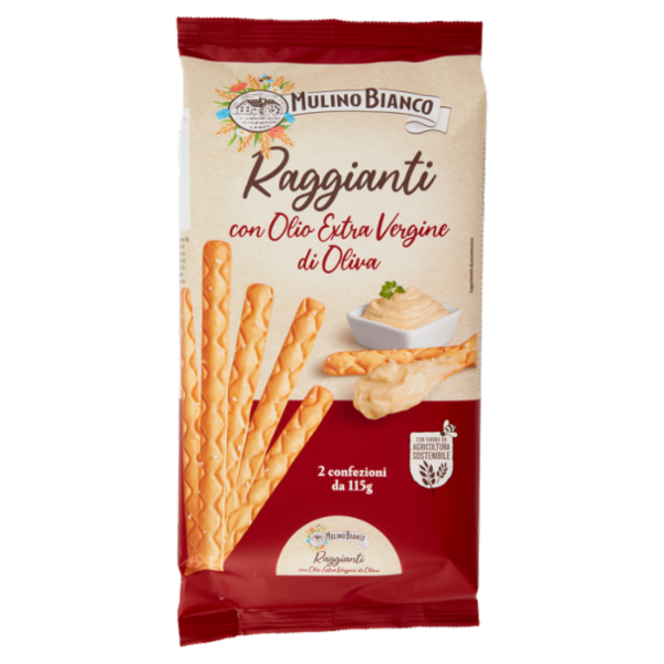 Mulino Bianco Raggianti Grissini con Olio Extra Vergine di Oliva con Farina Sostenibile 230g