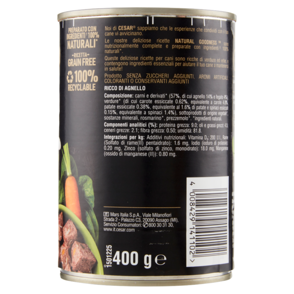 Cesar Natural Goodness Ricco di Agnello, Guarnito con Carote, Patate e Spinaci 400 g