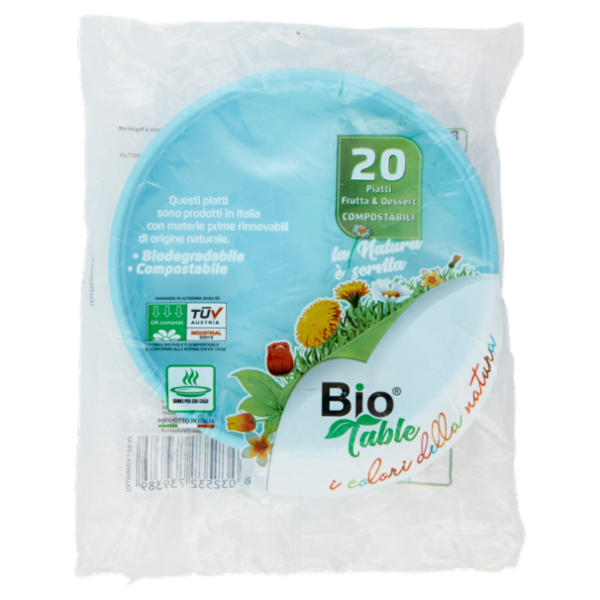 Bio Table i colori della natura Piatti Frutta & Dessert Compostabili Azzurro 20 pz