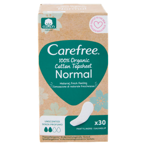 Carefree 100% Organic Cotton Topsheet Normal Salvaslip 30 pz
