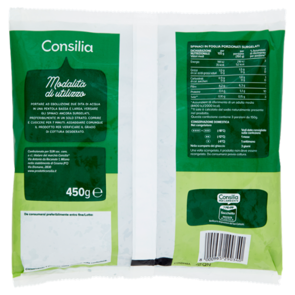 Consilia Spinaci in Foglia Surgelati 450 g
