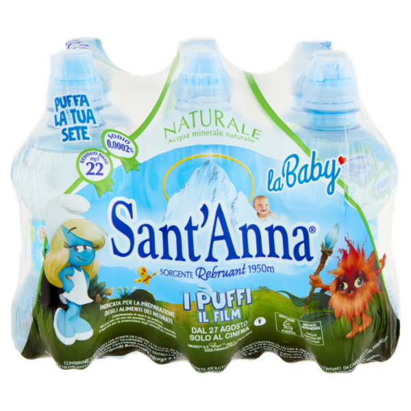 Sant'Anna la Baby Naturale Sorgente Rebruant Vinadio i Puffi 6 x 0,25 L