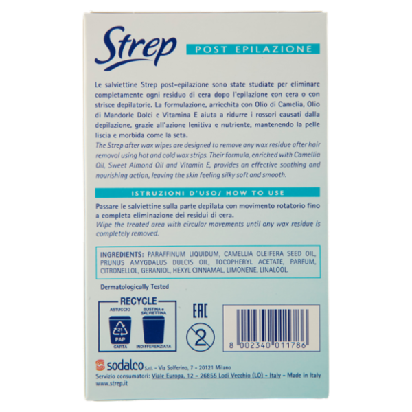 Strep Post Epilazione Salviettine Azione Lenitiva 16 pz