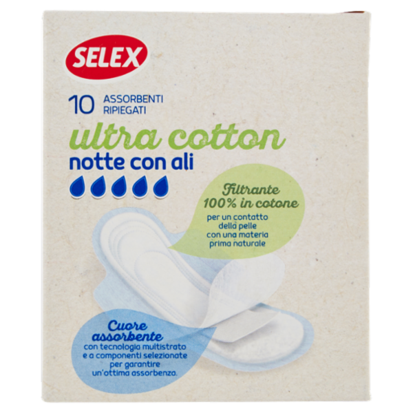 Selex Assorbenti Notte con Ali in Cotone Biologico in Bustine Singole 10 pezzi