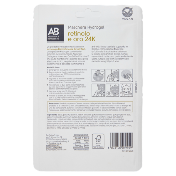 Armonia & Benessere Maschera Viso Hydrogel con Retinolo e Oro 24K