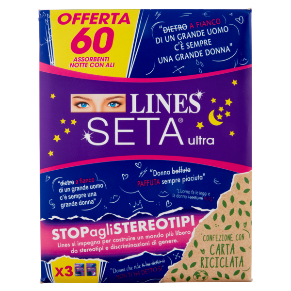 Lines Seta ultra Assorbenti Notte con Ali 60 pz