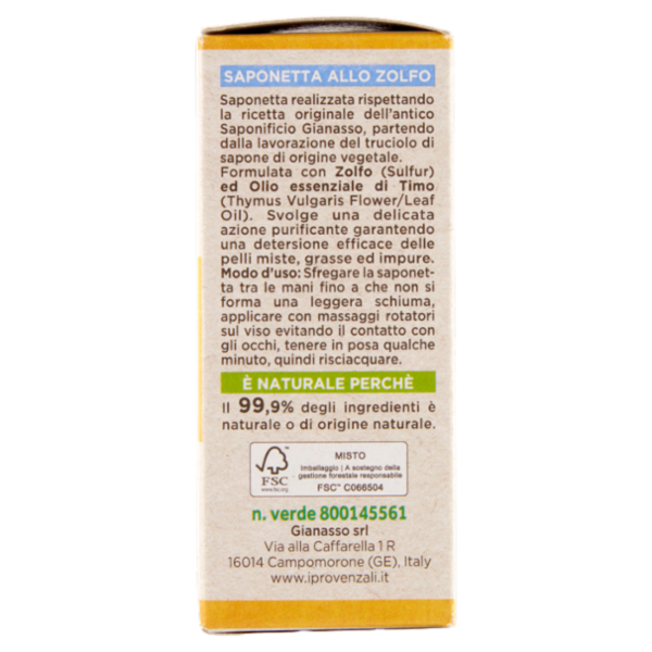 I Provenzali Saponetta Vegetale Zolfo Purificante 100 g