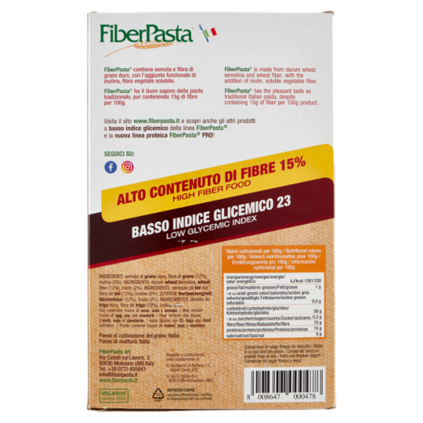 FiberPasta Basso Indice Glicemico 23 Fusilli 500 g
