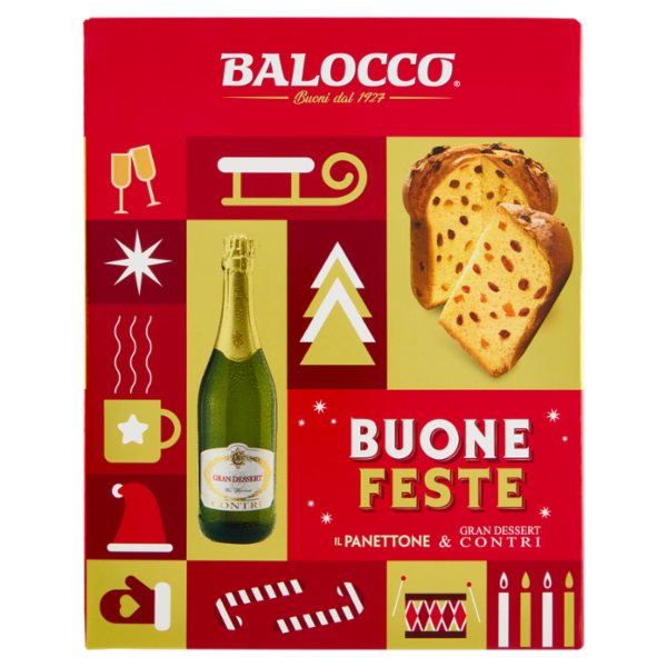 Balocco Buone Feste il Panettone 750 g & Gran Dessert Contri 75 cl