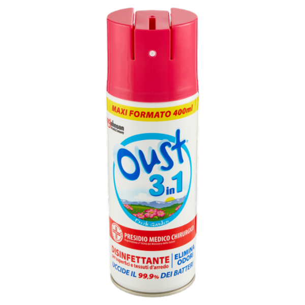 Oust 3 in 1 Spray Disinfettante per Superfici e Tessuti d'Arredo, Fragranza Floreale 400ml