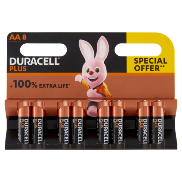 Duracell Plus AA Batterie Stilo Alcaline 1.5V LR06 MX1500 confezione da 8 Pile Duracell