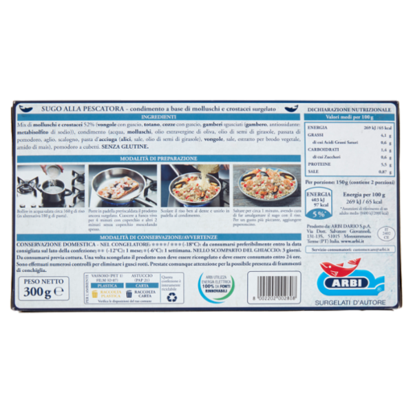 Arbi Sugo alla Pescatora Condimento Pronto per Risotto e Spaghetti 300 g