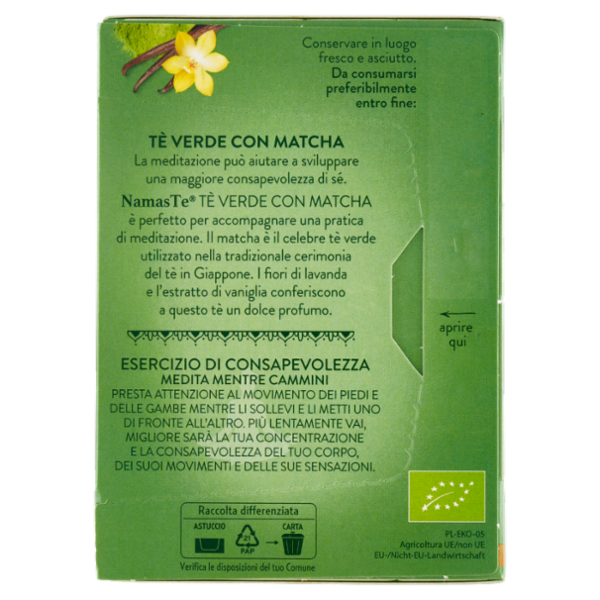 Pompadour NamasTe Tè Ayurvedico Biologico Tè Verde con Matcha 15 x 1,8 g