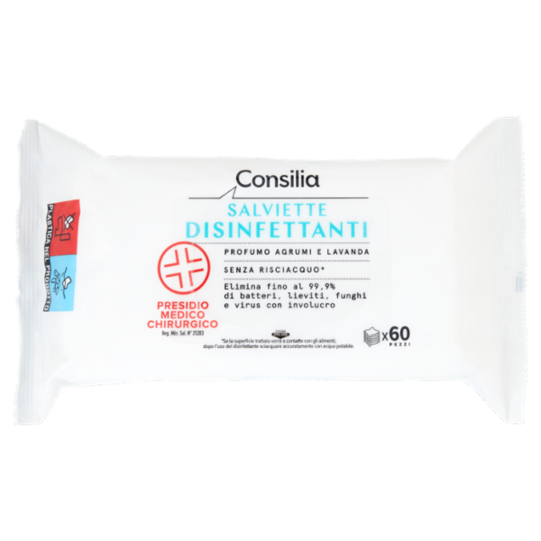 Consilia Salviettine Multiuso Disinfettanti Profumo Agrumi e Lavanda 60 pezzi