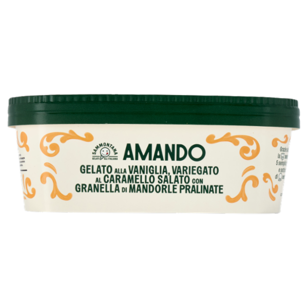 Sammontana Amando Gelato alla Vaniglia Variegato al Caramello Salato con Granella di Mandorle Pralin