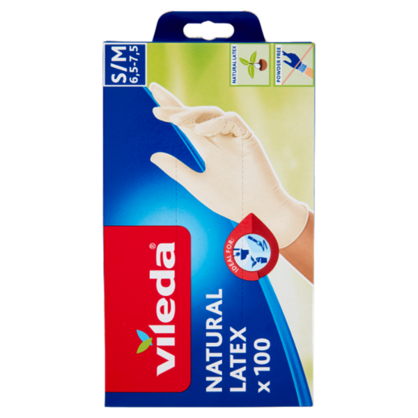 Vileda Natural Latex Guanti S/M 6,5-7,5 100 pz