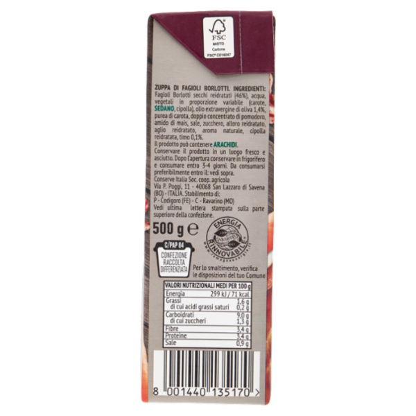 Valfrutta le Zuppe a Vapore Borlotti con Olio Extra Vergine di Oliva e Timo 500 g