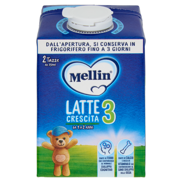 MELLIN 3 - Latte di Crescita Liquido, dal 12° mese compiuto al 24°, Fonte di Ferro, 500ml